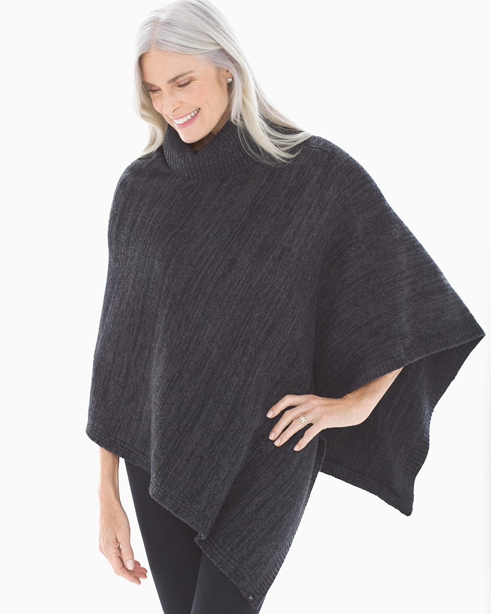 Barefoot Dreams CozyChic Poncho Black And Carbon