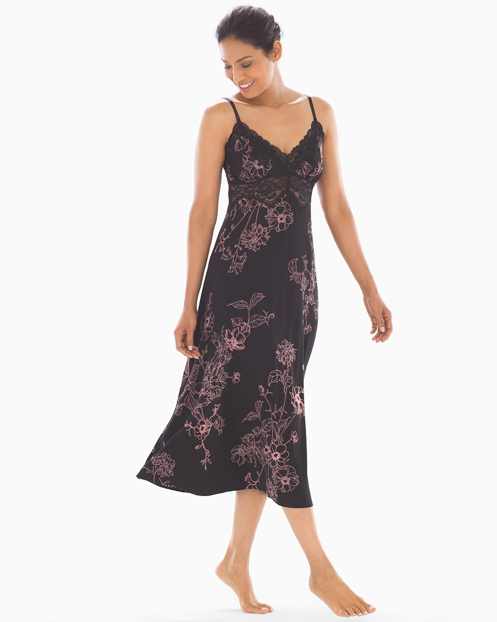 Cool Nights Lace Trim Midi Nightgown