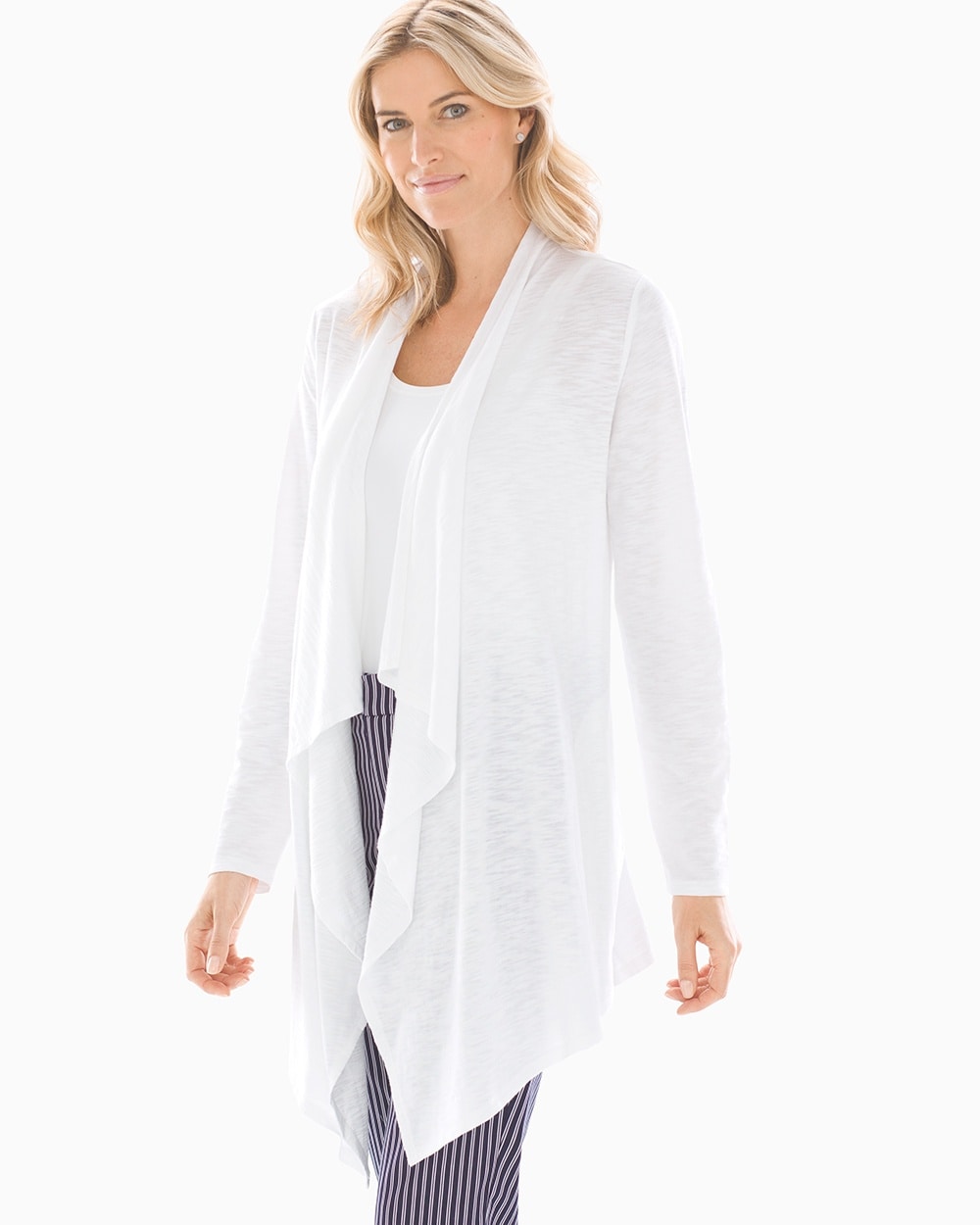 Slub Terry Open Front Cardigan Bright White