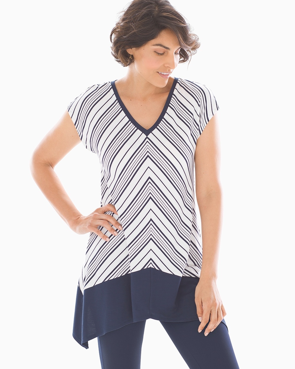 Soft Jersey Pieced Tunic Amity White Stripe