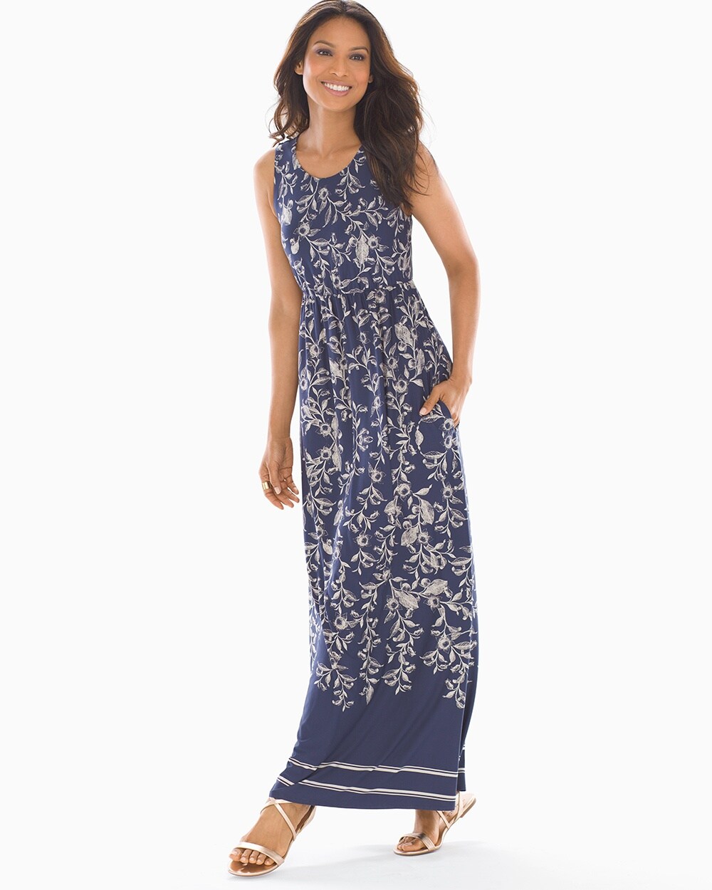 High Neck Maxi Dress Villa Floral M Navy