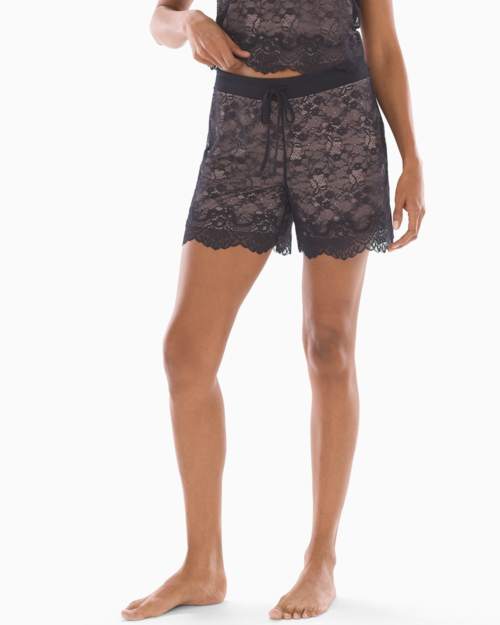 All Over Lace Sleep Shorts Black/Adobe Rose