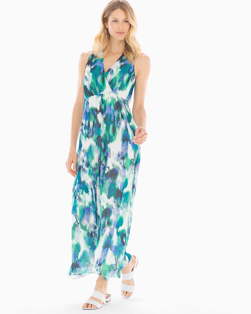 Maggy London Watercolor Maxi Dress Gem Green/Jewel Blue