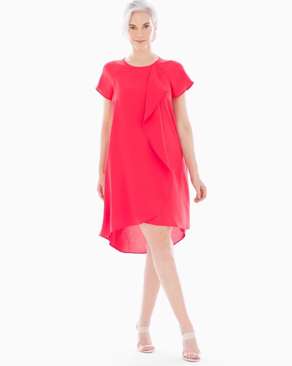 Adrianna Papell Ruffle Front Short Dress Geranium