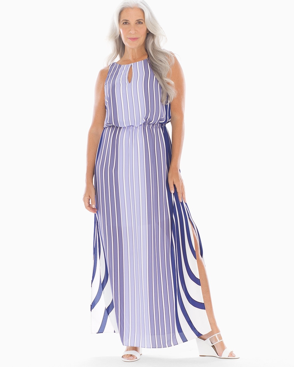 Adrianna Papell Mixed Stripe Maxi Dress Purple Multi