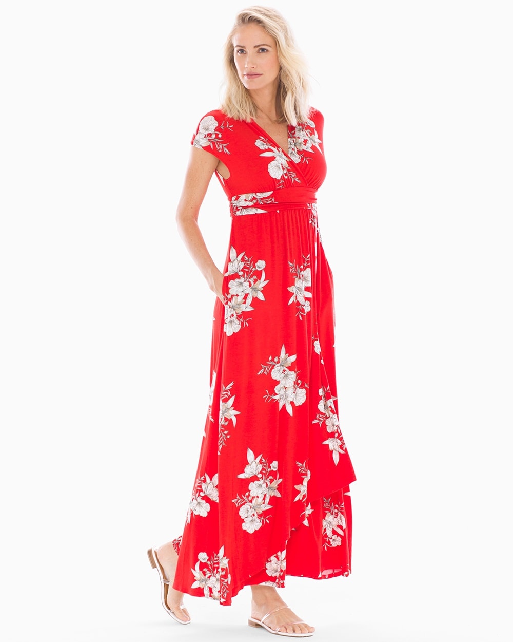 red sleeveless maxi dress