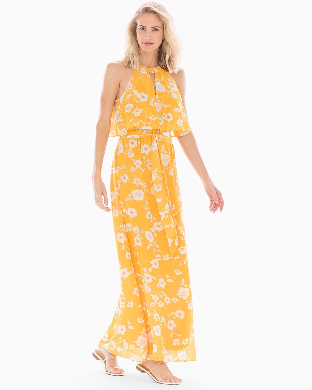 Adrianna Papell Halter Maxi Dress Yellow Multi