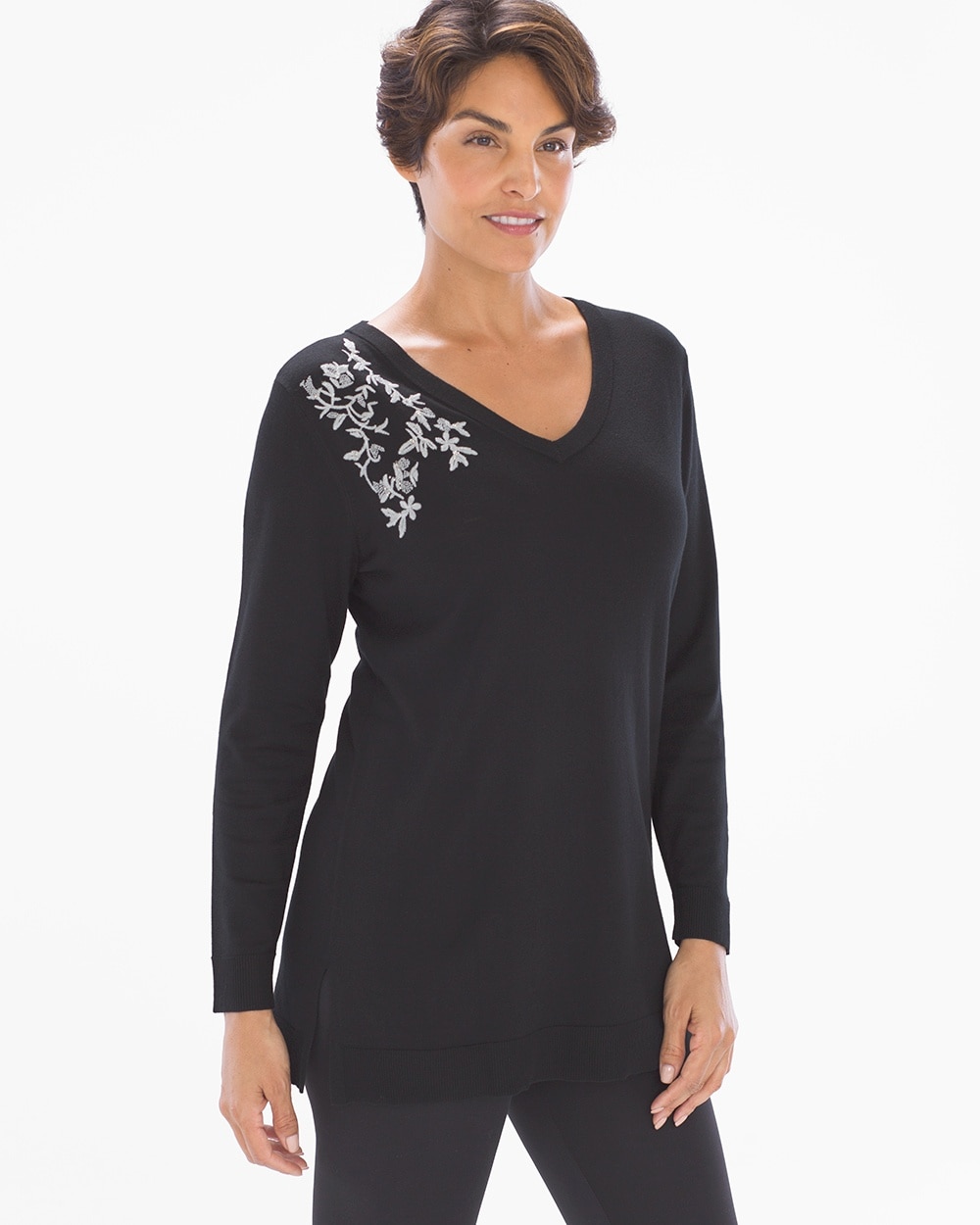 Embroidered V-Neck Sweater Black