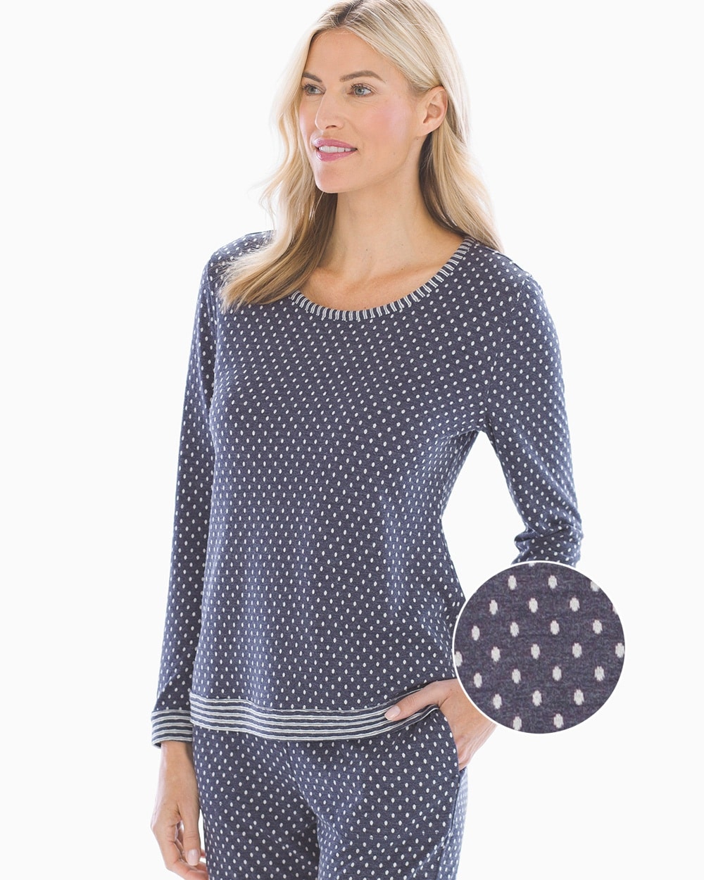 Reversible Double Knit Long Sleeve Pajama Top Navy/Ivory