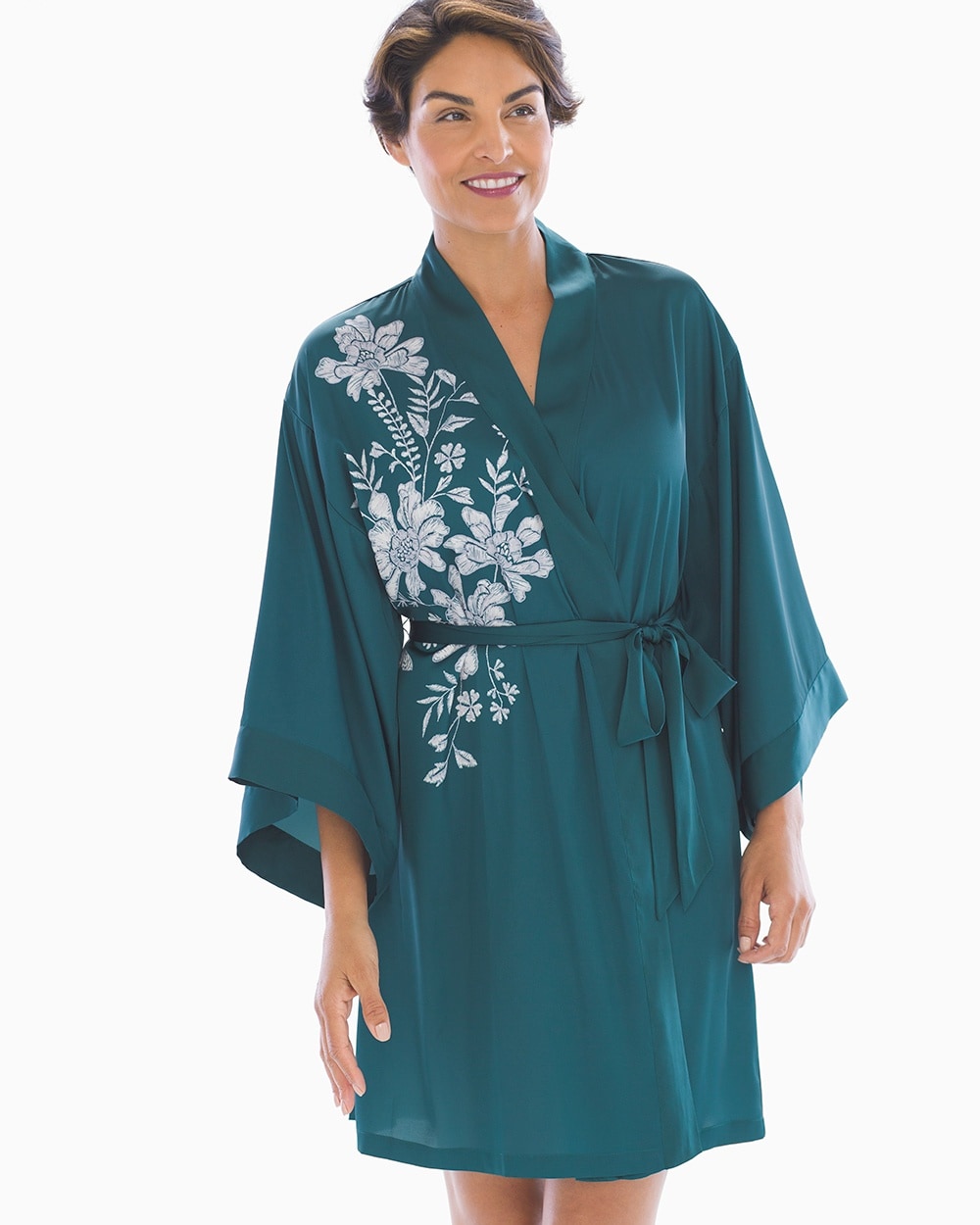 Satin Short Robe Afterglow Drama Teal