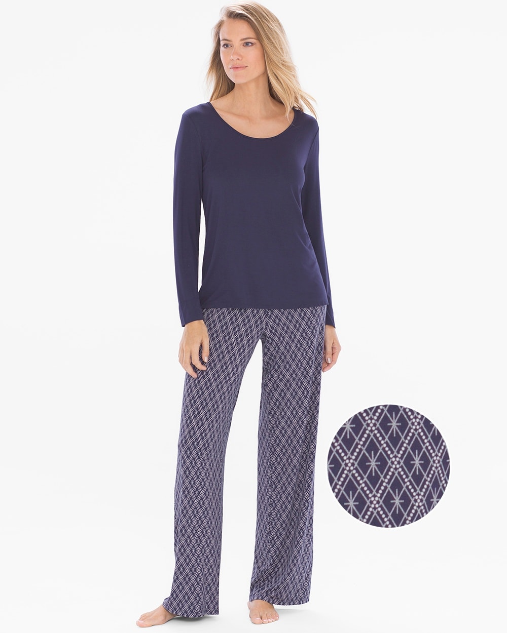 Cool Nights Long Sleeve Pajama Set Sparkling Geo with Navy RG Soma
