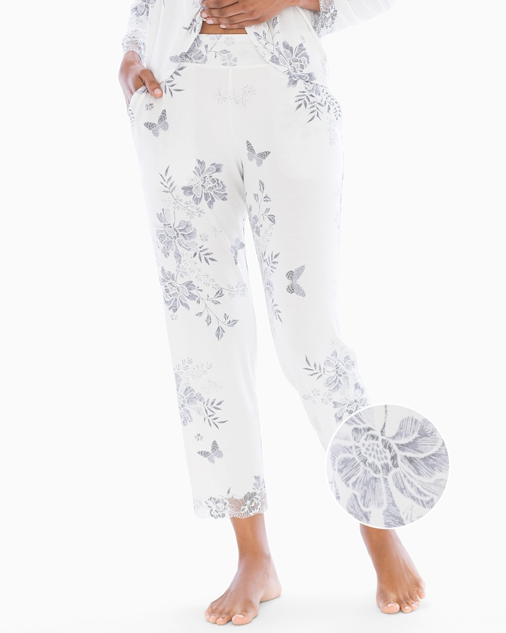 Cool Nights Signature Lace Ankle Pajama Pants Afterglow Floral Ivory