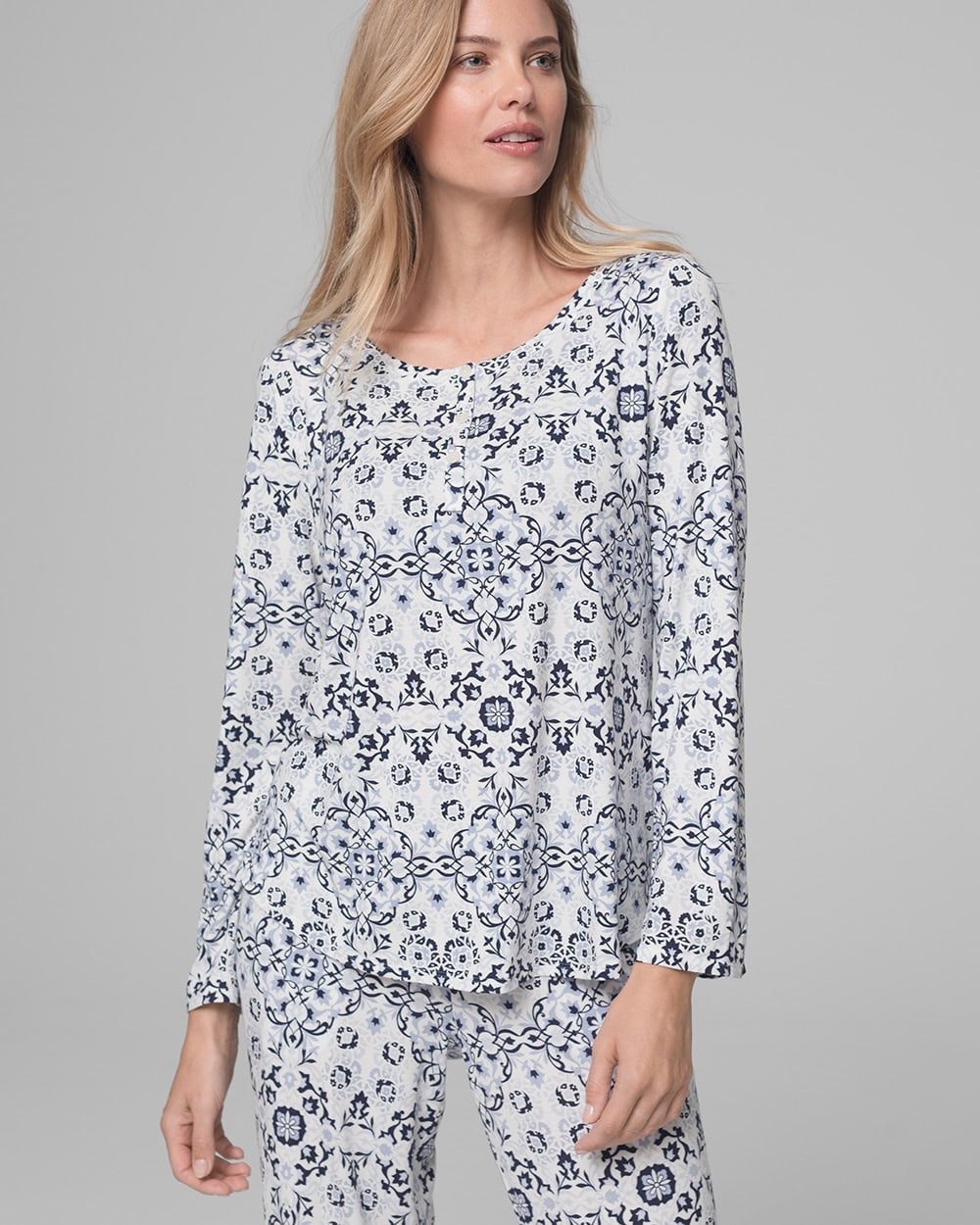 Cool Nights Pullover PJ Top Stately Ivory Navy