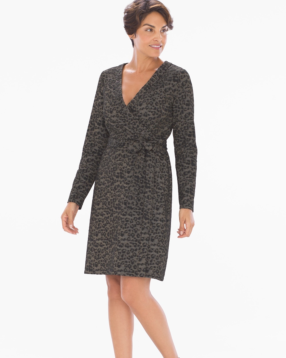 Long Sleeve Wrap Dress Black/Gold - Soma