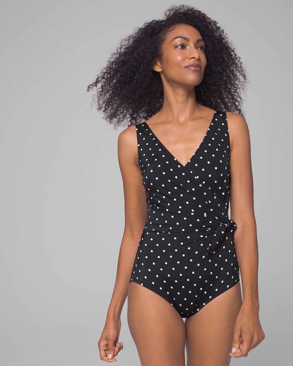 Roxanne Darling Dot Shirred Surplice One Piece Swimsuit