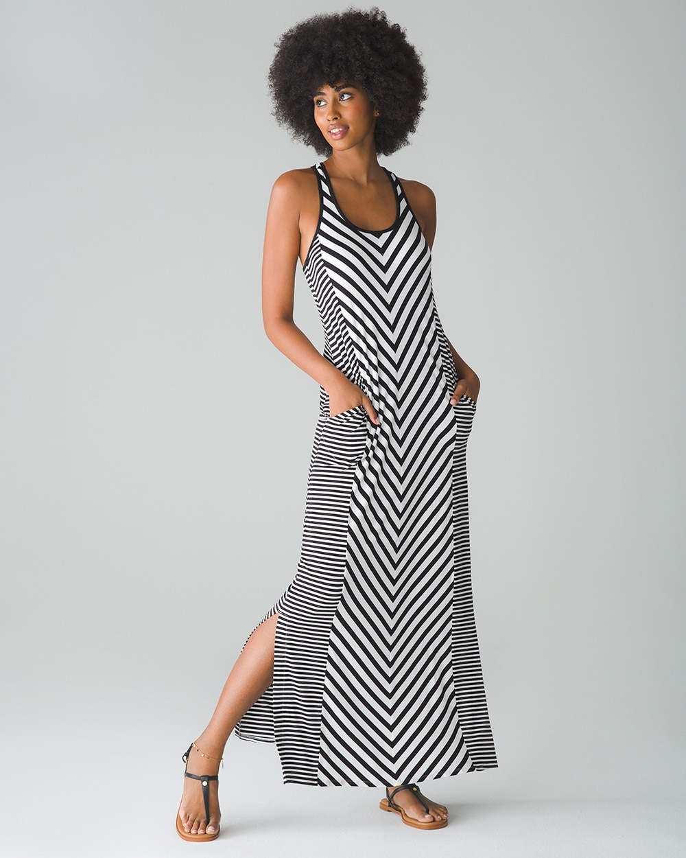 Striped Racerback Maxi Dress with Built-In Bra