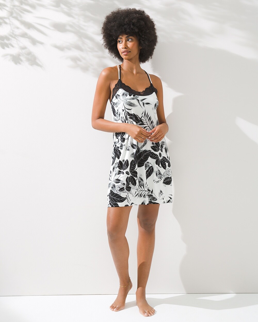 Cool Nights Leaf Lace Trim Chemise