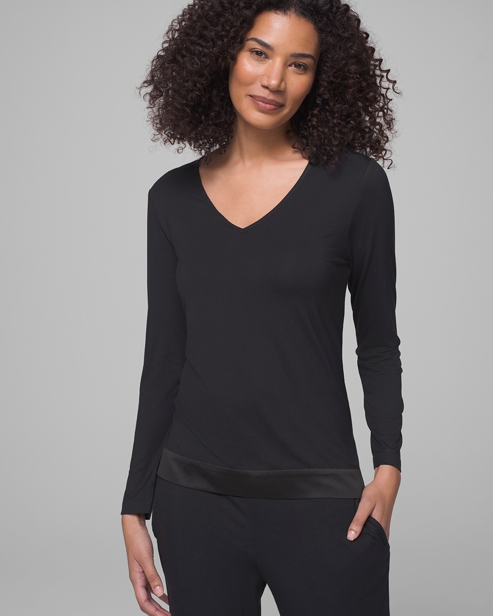 Cool Nights Satin Trim Long Sleeve Pajama Top