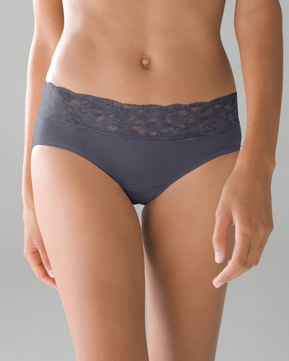 Soma Embraceable Super Soft Signature Lace Hipster, Gray Ink, Size L