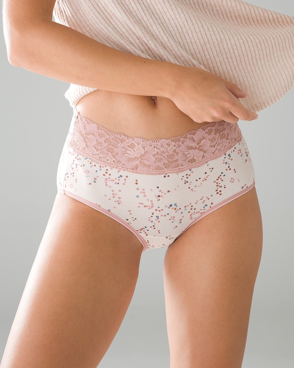 Soma Embraceable Super Soft Signature Lace Brief, MISTED DOT MINI PINK TINT