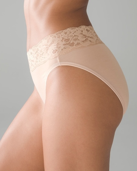 Soma Embraceable Signature Lace High-Leg Brief Underwear, White/Ivory, size  XL