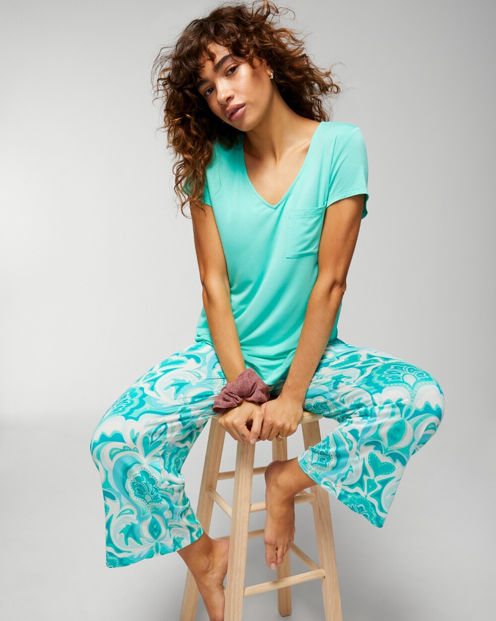 Soma Cool Nights Short Sleeve Pajama Tee With Pocket In Green