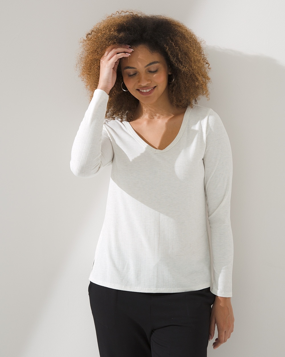 Ribbed Knit V-Neck Top