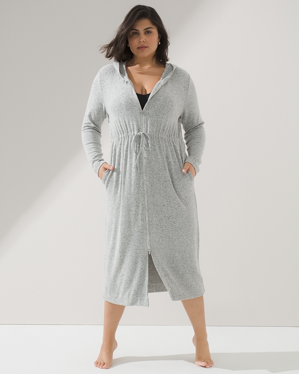 Brushed Cozy Long Zip-Front Robe