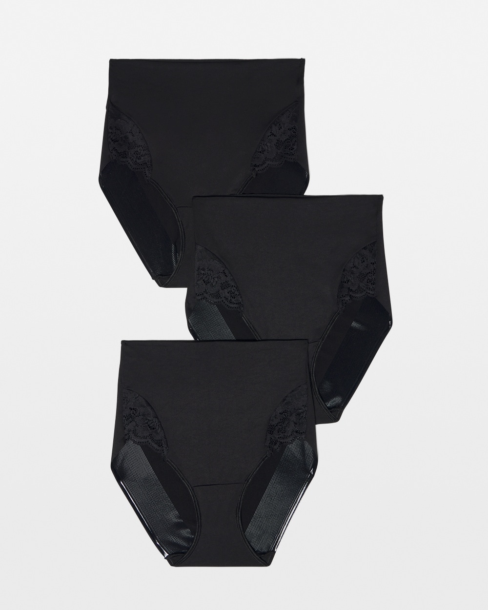 Soma 3-pack Women's Vanishing Tummy High-waist Brief Panty With Lace In Black Size Xs |  In Black Multi Pack