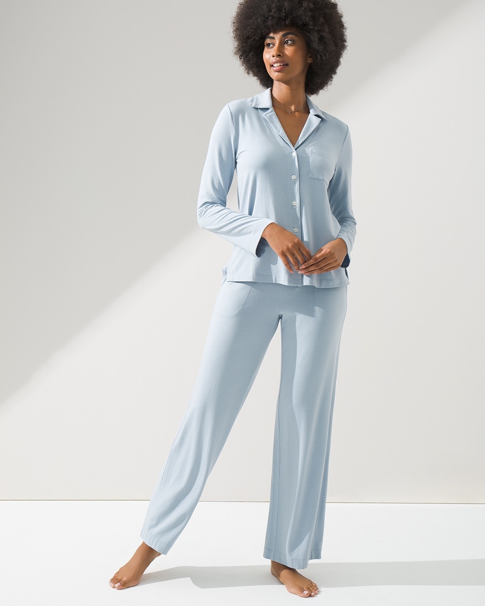 Modal Long Sleeve Notch-Collar Pajama Set