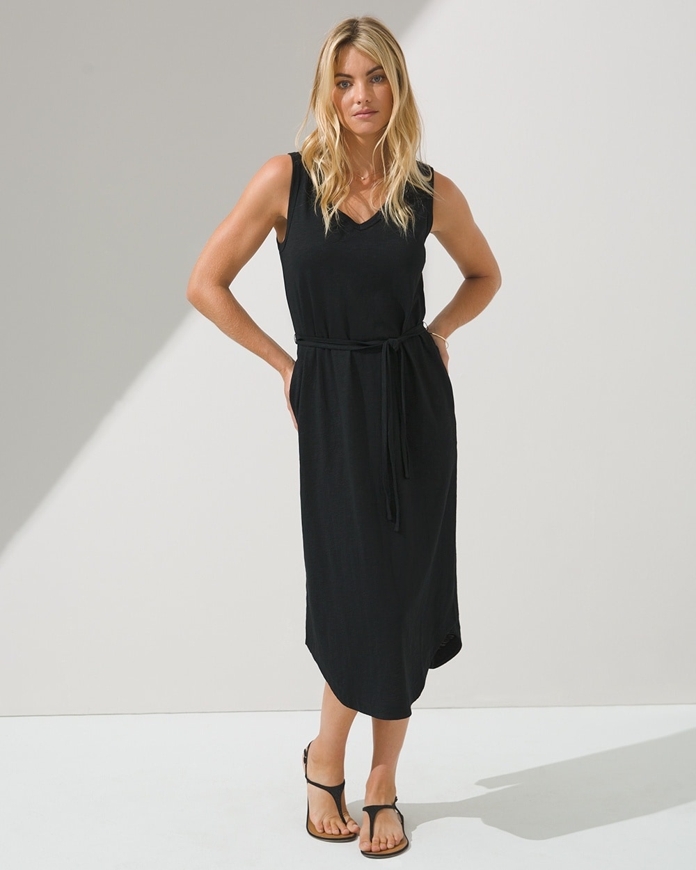 Cotton-Blend Slub Tank Midi Dress