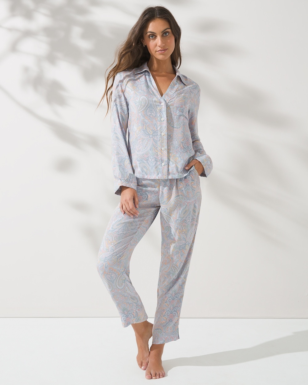 Rayon Challis Notch-Collar Pajama Set