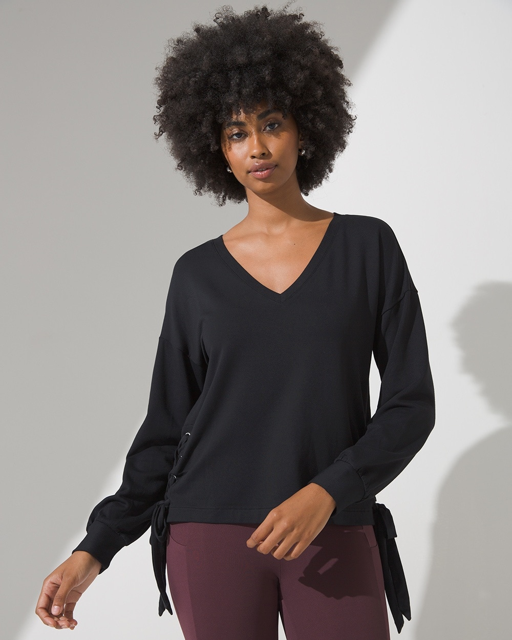 Brushed Terry Lace-Up Pullover