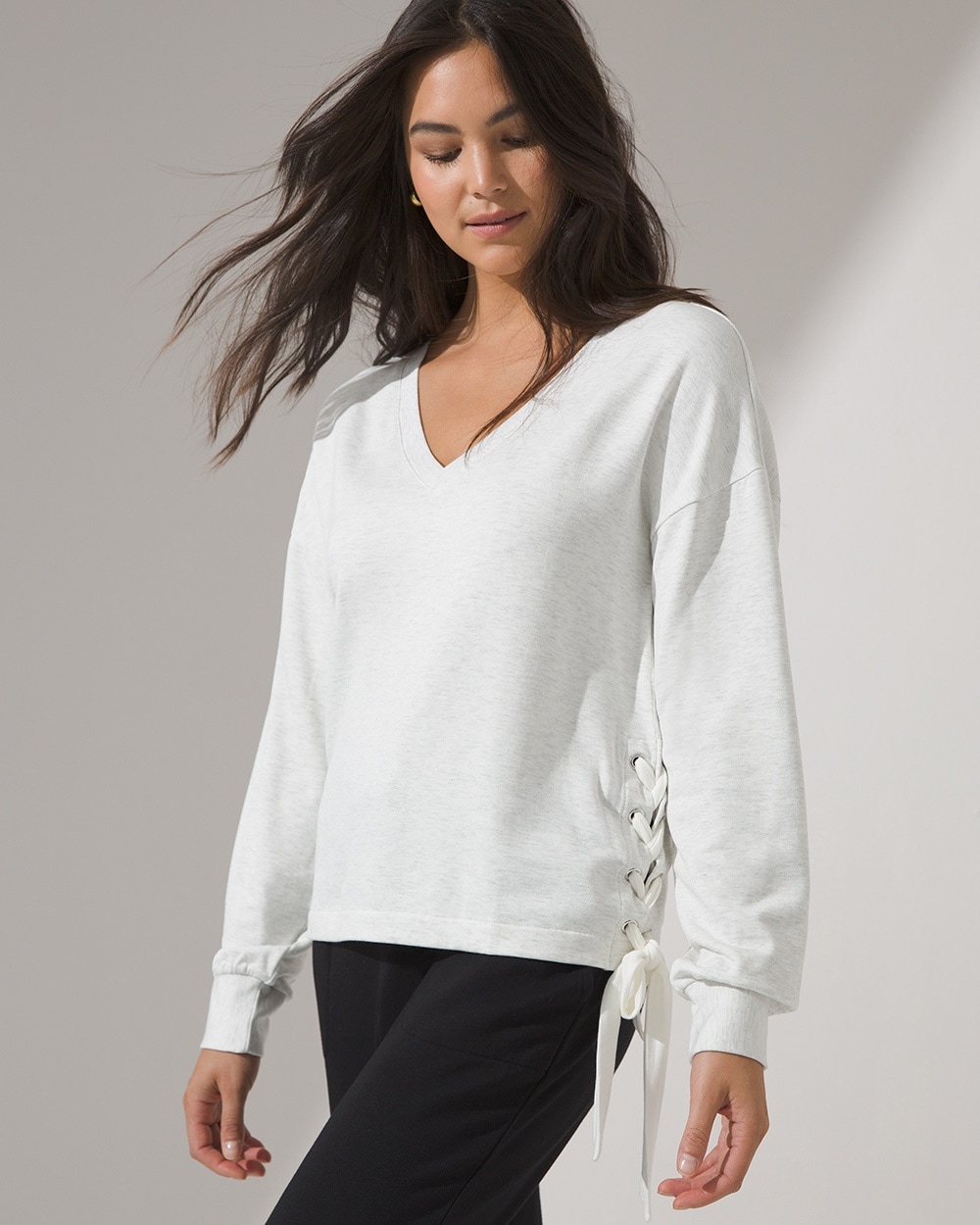 Brushed Terry Lace-Up Pullover