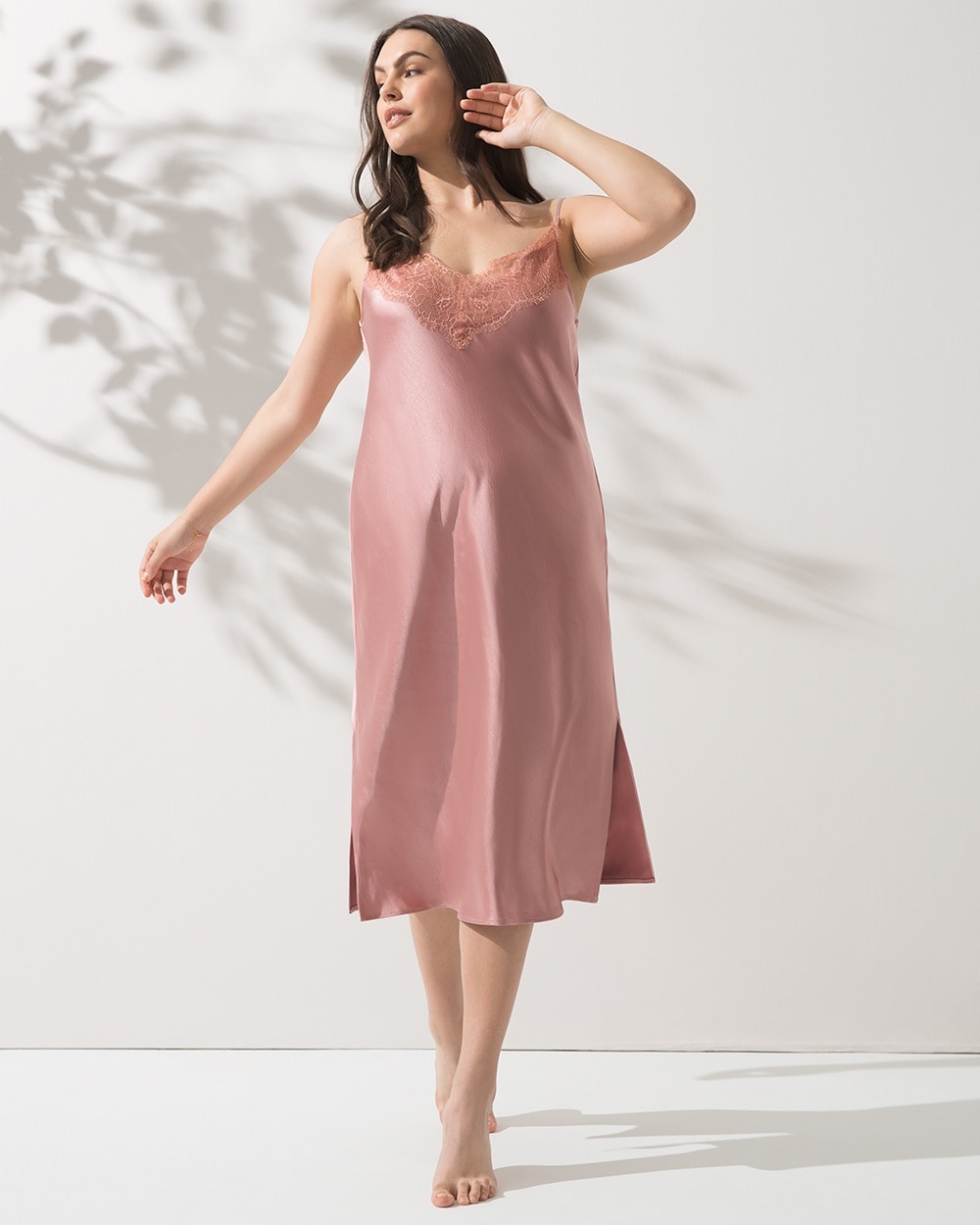 Sensual Satin Chemise with Lace Trim - Soma