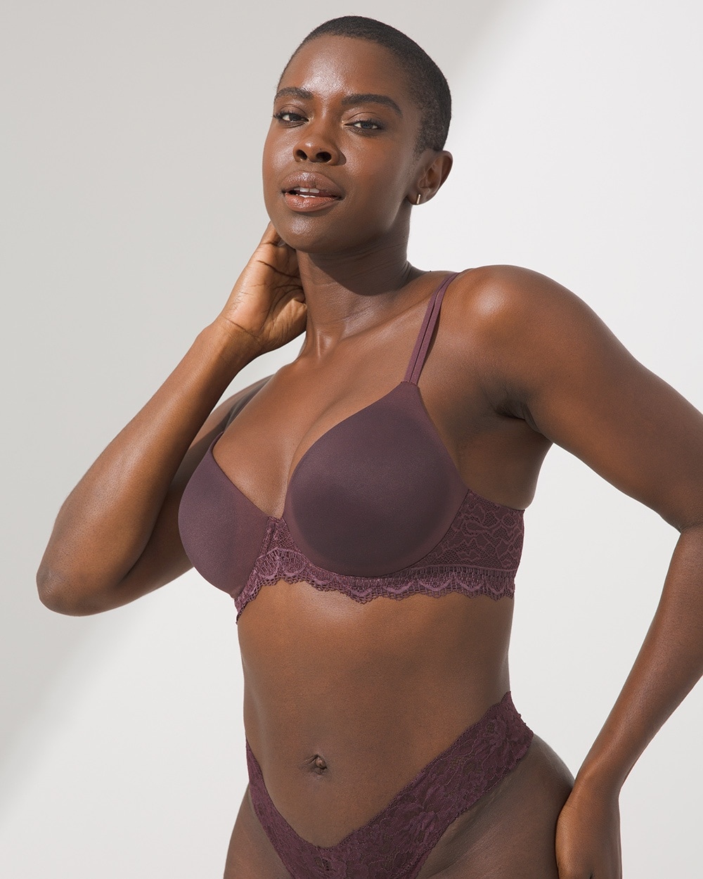 Soma Embraceable Enchanting Lace Perfect Coverage Bra, PINOT NOIR