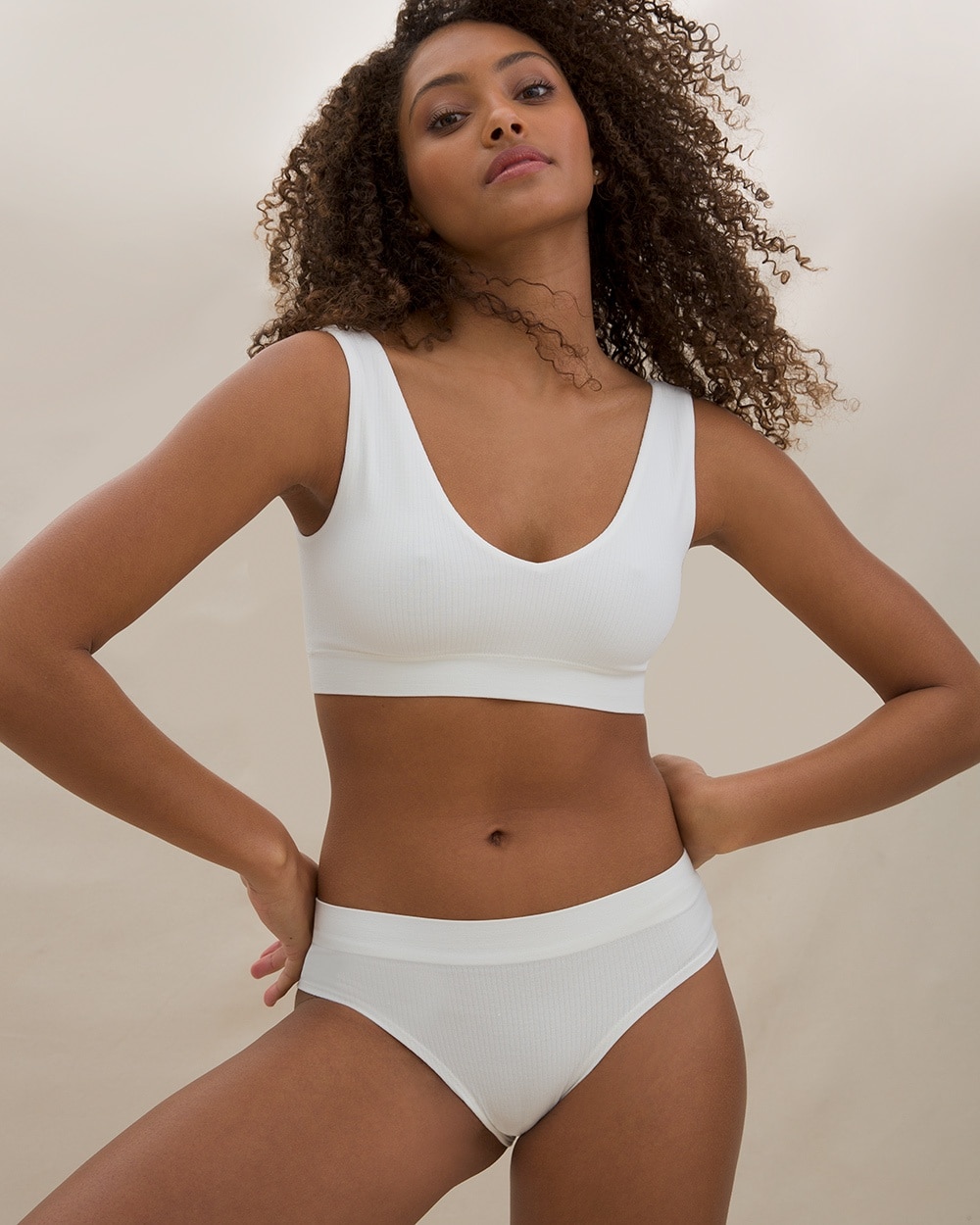 Soma Seamless Aloe Ribbed Hipster, White/Ivory