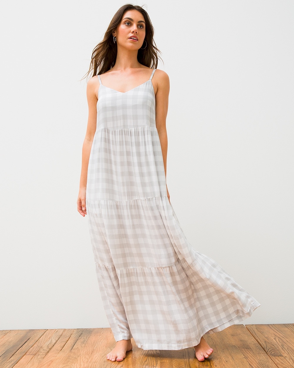 Tiered Rayon Challis Maxi Bra Dress