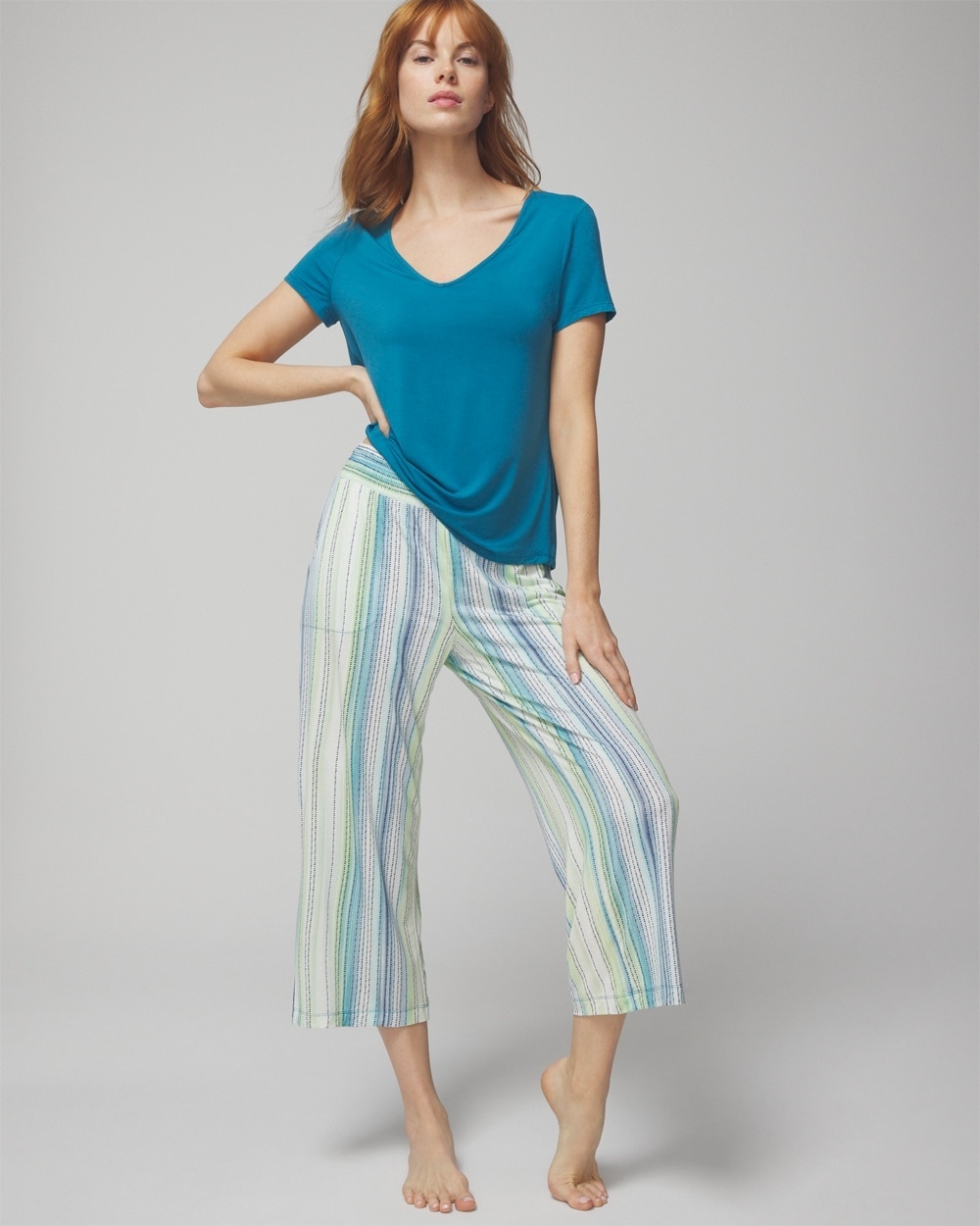 Soma Women's Cool Nights Cropped Pajama Pants In Dreamland Stripe Blue Size Medium |