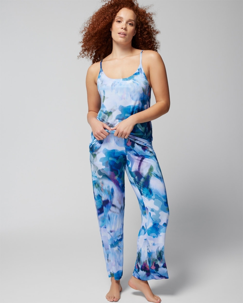 Soma Women's Cool Nights Wide Leg Pajama Pants In Light Blue Floral Size Medium |  In Floral Daydream Blue