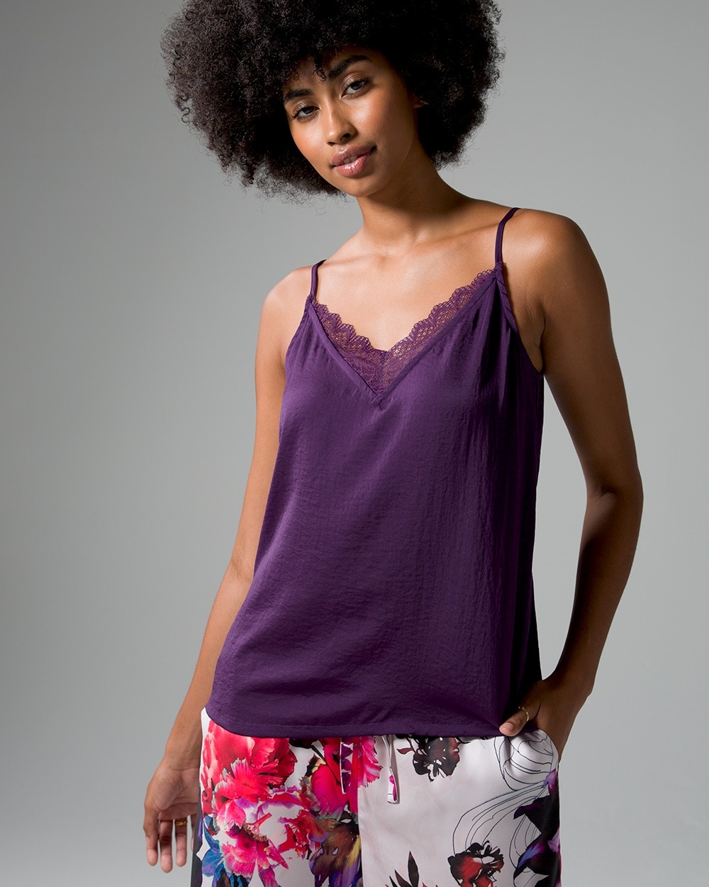 Crinkle Satin Cami with Lace