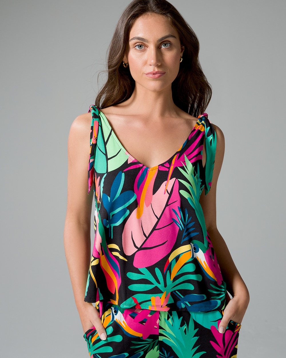 Soma Cool Nights Tie-shoulder Tank In Tropical Black