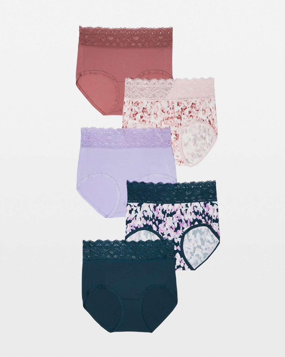 Soma 5-pack Women's Embraceable Super Soft Lace Brief Underwear In Sunshower Spots Mlt Pk Size Large | So