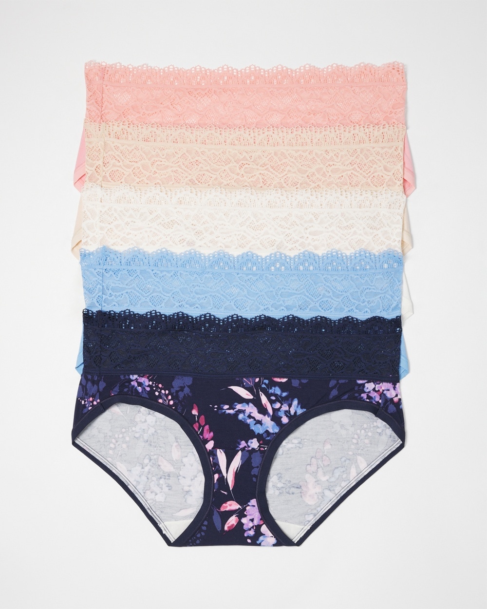 Soma 5-pack Women's Embraceable Hipster Panty With Lace In Blue Size Large | In Bloom Brightly Multipack