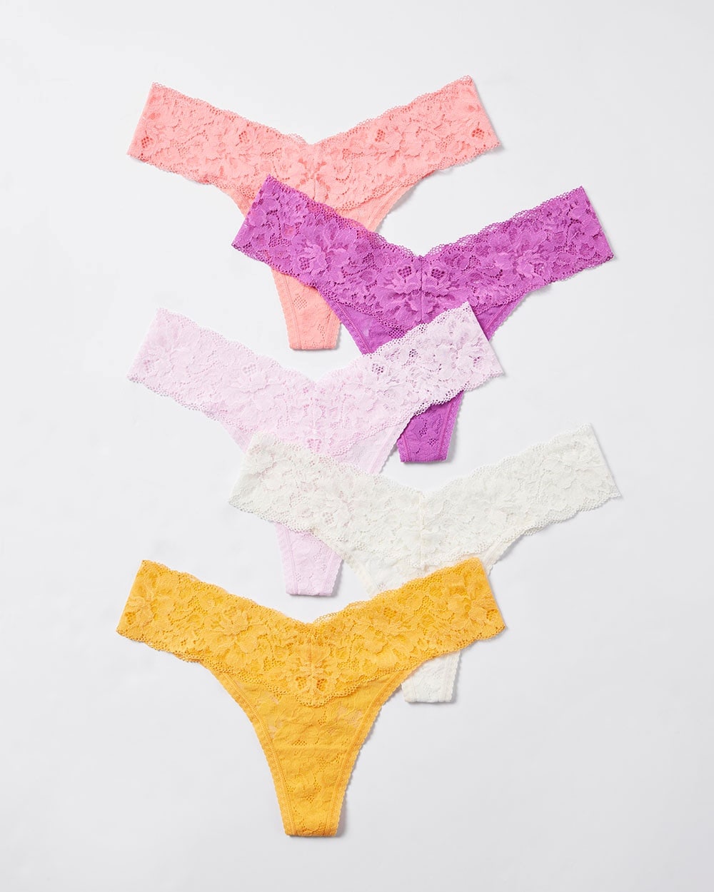 Soma Embraceable Signature All-over Lace Thong Underwear 5 Pack In Nectarine Yellow