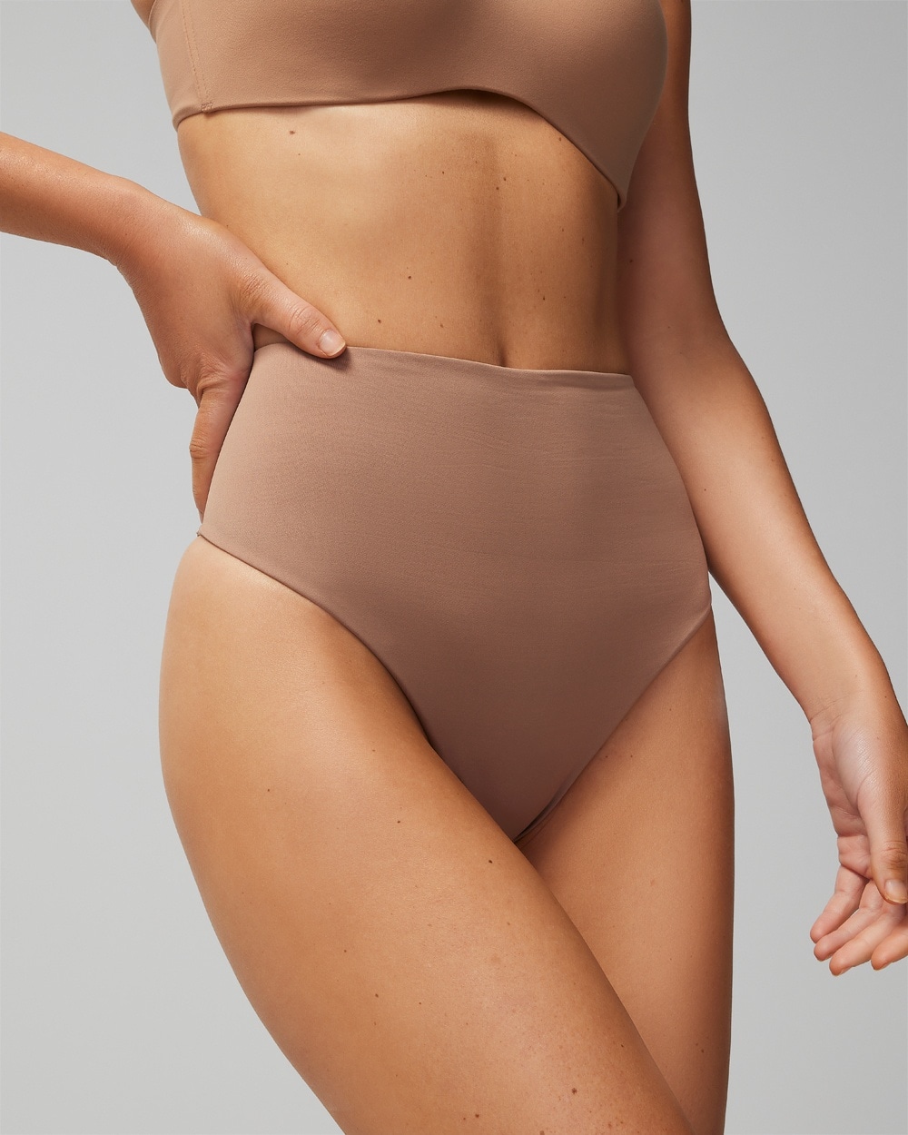 Soma Women's Vanishing Tummy Retro Thong Underwear In Brown Size Medium |