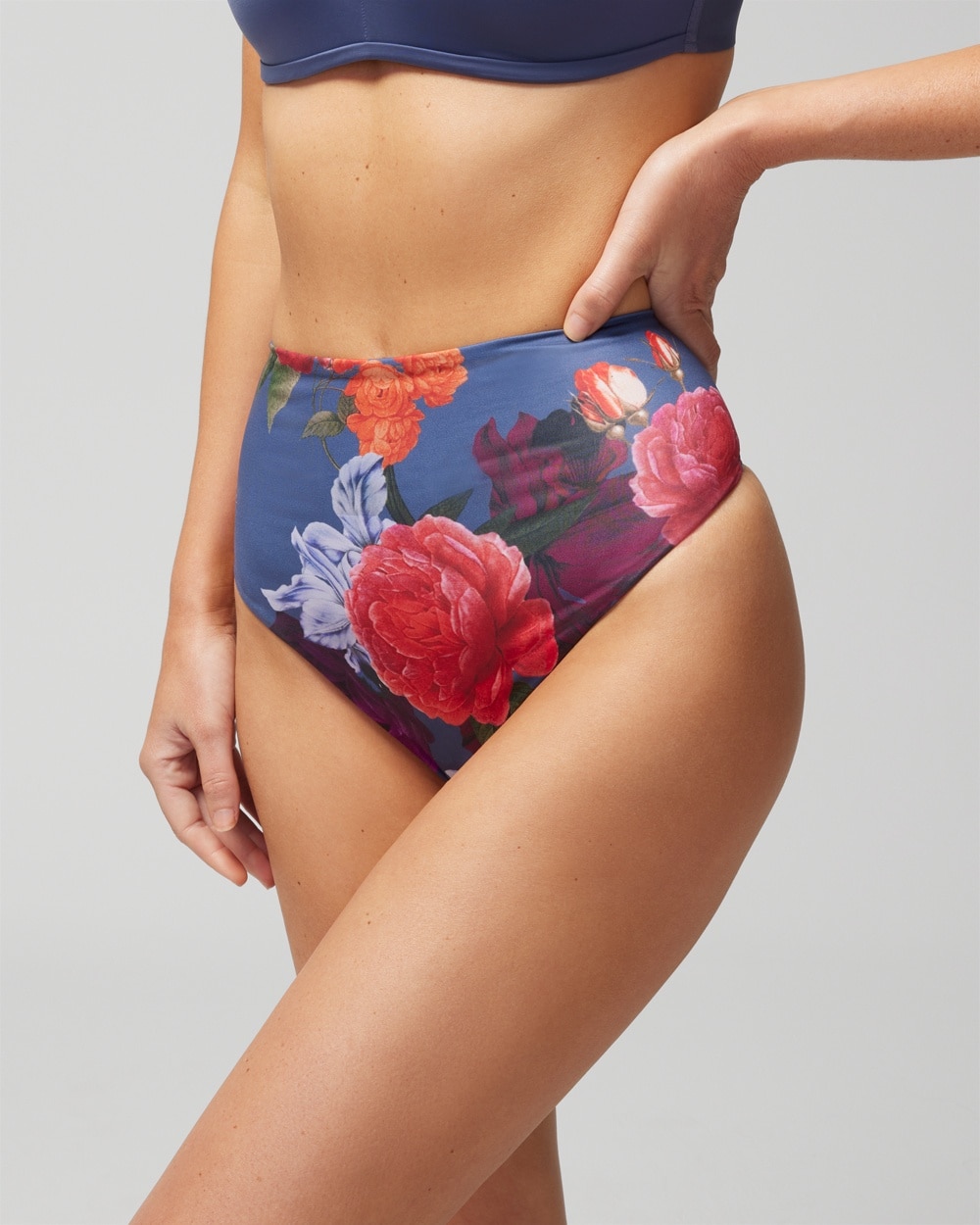 Soma Women's Vanishing Tummy Retro Thong Underwear In Twilight Garden Mini Blue Size Xs |