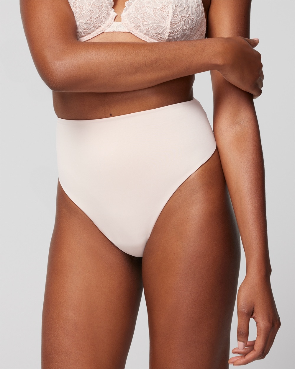 Soma Women's Vanishing Tummy Retro Thong Underwear In White & Peach Size Small |  In Peach Blossom