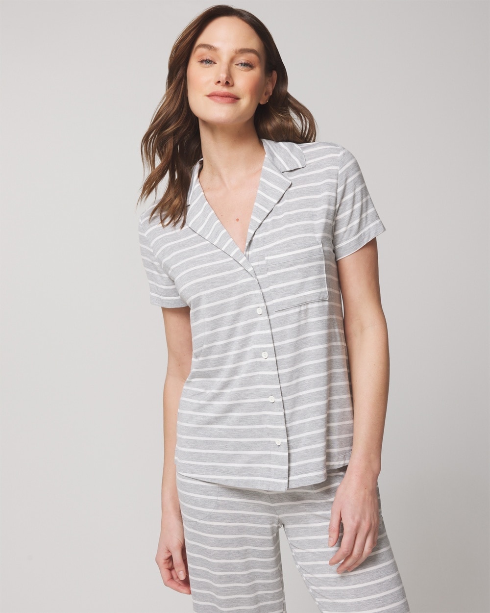 Soma Women's Cool Nights Short Sleeve Notch Collar Pajama Top In Gray Size Xs |  Pajama Sets In Fundamental M Hthr Opal G