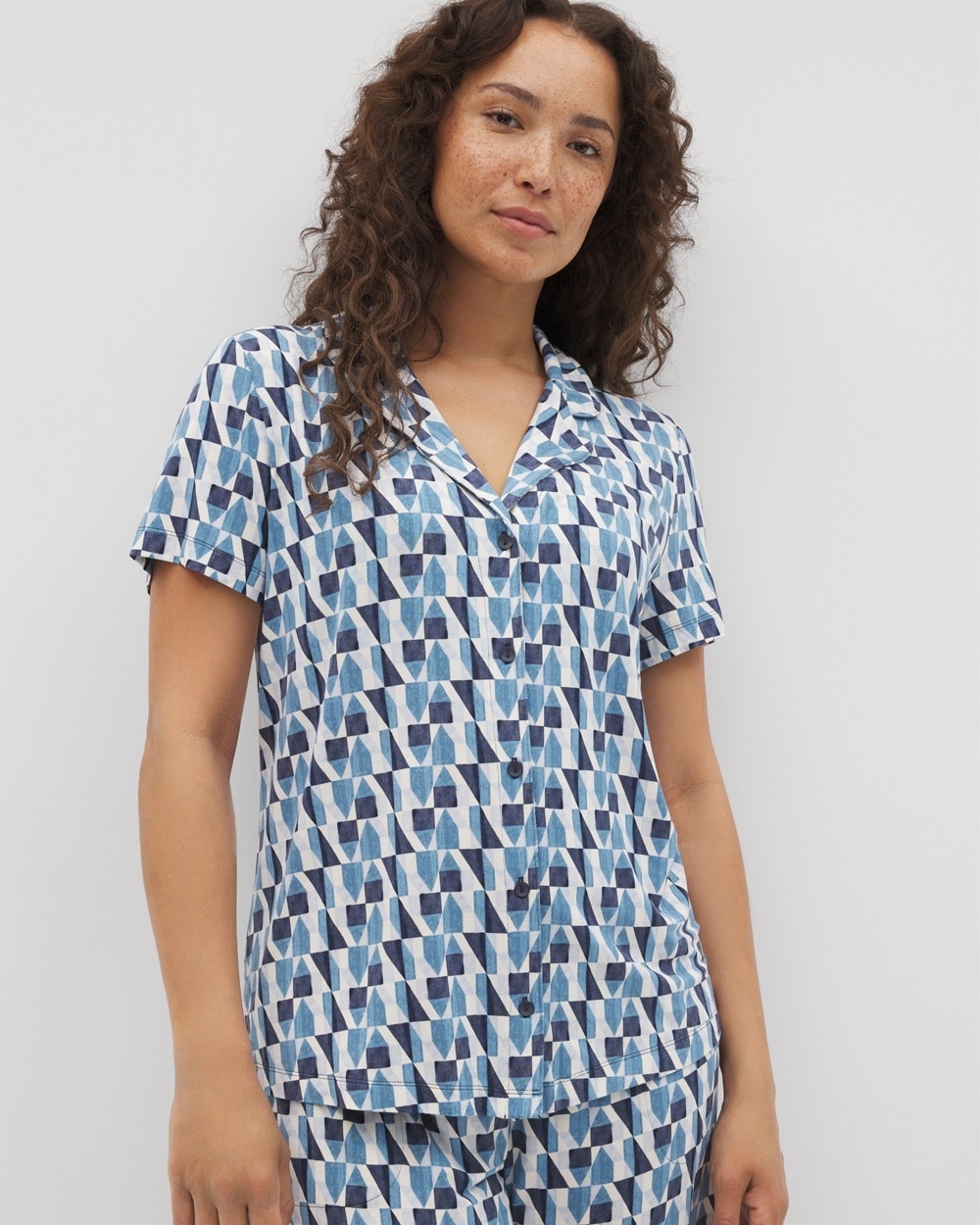 Soma Women's Cool Nights Short Sleeve Notch Collar Pajama Top In Navy Blue Size Medium | Mother's Da